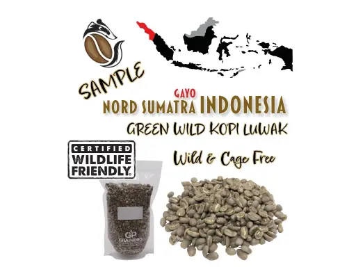 [SCOGR-SSL-G1ALu-100g] SAMPLE Green Coffee "LUWAK" Certified, Da'Gabo, Grade 1 TP, South Sumatra Indonesia, Washed